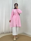 Marira Büzgülü Bağcıklı Uzun Çilek Gömlek-PE262 Pembe