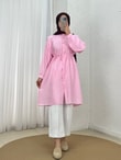 Marira Büzgülü Bağcıklı Uzun Çilek Gömlek-PE262 Pembe