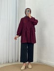 Maroria Pileli  Düğmeli Gömlek-NA803 Bordo