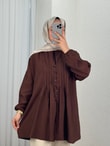 Maroria Pileli  Düğmeli Gömlek-NA803 Kahve