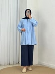Maroria Pileli  Düğmeli Gömlek-NA803 Mavi