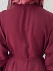 Maruna Poplin Pileli Düğmeli Elbise-NA2404 Bordo