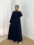 Maruna Poplin Pileli Düğmeli Elbise-NA2404 Siyah