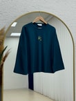 Mehşah Çiçek Desenli Bluz-SS13137 Petrol Mavisi