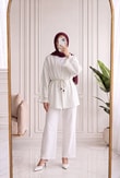Melihan Kol Ucu Püsküllü Bağlamlı Keten Kimono-SS13162 Ekru