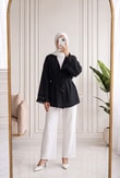 Melihan Kol Ucu Püsküllü Bağlamlı Keten Kimono-SS13162 Siyah