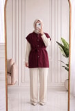 Mihra Bisiklet Yaka Düğmeli Bağlamalı Yelek-KR6022 Bordo