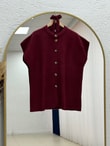 Mihra Bisiklet Yaka Düğmeli Bağlamalı Yelek-KR6022 Bordo