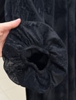 Mihri Desenli Önü Pileli Balon Kol Tül Elbise-PA9820 Siyah
