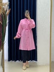 Miresia Bağcıklı Uzun Modal Gömlek-PE261 Pembe