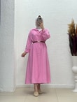 Mirira Gizli Düğmeli Kemerli Modal Elbise-BN4441 Pembe
