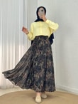 Mucize Desenli Astarlı Şifon Etek-PA218 Siyah