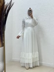 Nazenin Altı Fırfırlı Üstü Taşlı Abaya-GE752 Beyaz