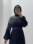 Nazenin Altı Fırfırlı Üstü Taşlı Abaya-GE752 Lacivert
