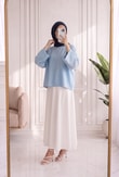 Nigar Geniş Kol Çilek Bluz-AS5979 Mavi