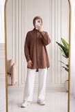 Nilay Robalı Müslin Oversize Gömlek-NA853 Kahve
