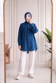 Nilay Robalı Müslin Oversize Gömlek-NA853 Lacivert