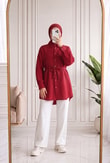 Nilay Robalı Müslin Oversize Gömlek-NA853 Kırmızı
