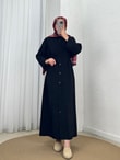 Nuboria Kadın Tesettür Yazlık Gömlek Elbise/Robalı Modal Takma Manşet-TN030 Siyah