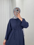 Nuboria Kadın Tesettür Yazlık Gömlek Elbise/Robalı Modal Takma Manşet-TN030 Lacivert
