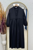 Nurhan Düğmeli Tünelli Poplin Elbise-NA2415 Siyah