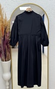 Nurhan Düğmeli Tünelli Poplin Elbise-NA2415 Siyah