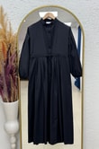 Nurhan Düğmeli Tünelli Poplin Elbise-NA2415 Siyah