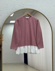 Nurnaz Çizgili Fırfırı Dantelli Tunik-SS13251 Kırmızı