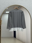Nurnaz Çizgili Fırfırı Dantelli Tunik-SS13251 Siyah