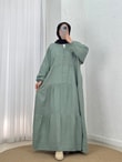 Nurperi Müslin Salaş 6 Düğmeli Elbise-NA2416 Mint