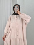 Nurperi Müslin Salaş 6 Düğmeli Elbise-NA2416 Taş