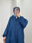 Nurperi Müslin Salaş 6 Düğmeli Elbise-NA2416 Lacivert