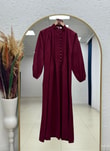 Nursel Nervürlü Biyeli Modal Elbise-ZN2094 Bordo