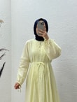 Orelita Önü Düğmeli ve Pileli Elbiseli Takım-BN4449 Sarı