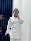 Özlem Parçalı Bağlamalı Ceket-Çİ494 Beyaz