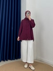 Özün Pullu Oversize Gömlek-NA874 Bordo
