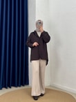 Özün Pullu Oversize Gömlek-NA874 Kahve