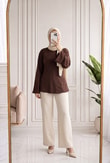 Parya Önü Dikiş Detaylı Asimetrik Tunik-SS13212 Kahve