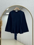 Parya Önü Dikiş Detaylı Asimetrik Tunik-SS13212 Lacivert