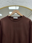 Parya Önü Dikiş Detaylı Asimetrik Tunik-SS13212 Kahve