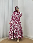 Perçem Çiçek Desenli Elbise-MF1755.6 Bordo