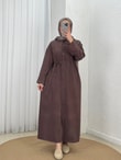 Saadet Önü Robalı Düğmeli Elbise-GS8358 Kahve