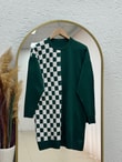 Sabiser Yarısı Kareli Soğuk İp Tunik-SY3376 Yeşil
