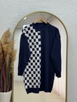 Sabiser Yarısı Kareli Soğuk İp Tunik-SY3376 Lacivert