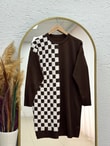 Sabiser Yarısı Kareli Soğuk İp Tunik-SY3376 Kahve