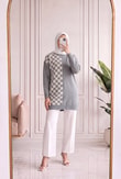 Sabiser Yarısı Kareli Soğuk İp Tunik-SY3376 Gri