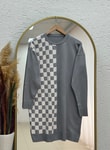 Sabiser Yarısı Kareli Soğuk İp Tunik-SY3376 Gri