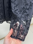 Şahika Flok Desen Dikişli Tül Elbise-PA9822 Siyah