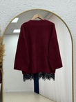 Samira Altı Dantel Detay Triko Tunik-KR6006 Bordo