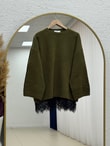 Samira Altı Dantel Detay Triko Tunik-KR6006 Haki